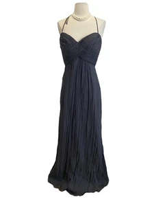 Amsale Womens Crinkle Silk rouched Halter Neck Full Length Gown Dark Grey SZ 6 S - Picture 1 of 6