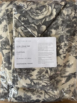 (1) Cortina de cortina con estampado de acedera Pottery Barn 50x96" - Carbón - Nueva Foto 1 de 4