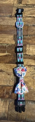 Terrain D.O.G. Dog  Collar Adjustable Nylon Mint Pink Grey Honeycomb Bow Strong - Image 1 of 4