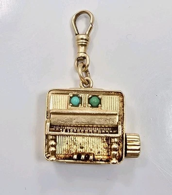 Caja de música turquesa piano oro amarillo 14k vintage dije llavero 21,0 g Foto 1 de 4