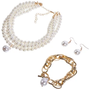 1 Set Bridal Pearl Jewelries Bride Bracelet Necklace Earrings Wedding Earrings - Picture 1 of 12