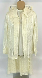Vintage Lace Blouse Long Skirt Cream Ivory Boho 3 pc Outfit Set  - Picture 1 of 12