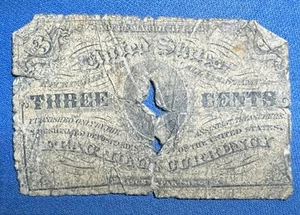 Three Cents Note - Fractional Currency - 1863 - Poor Condition - Picture 1 of 2