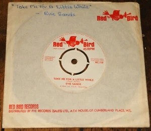 EVIE SANDS TAKE ME FOR A LITTLE WHILE b/w RUN HOME TO MAMA UK RED BIRD 7" 1965 - Imagen 1 de 8