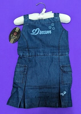Vestido de mezclilla de algodón para niñas pequeñas Cinturón de bolsillo 2T-4T Fiesta Informal Prendas exteriores Churh Foto 1 de 3