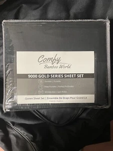 Comfy Bamboo World Queen Size 4 pc Sheet Set Solid Black 9000 Series - Picture 1 of 2