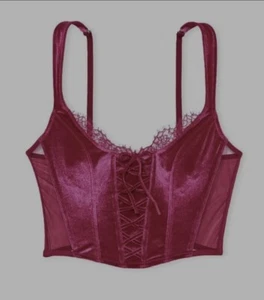 Victoria’s Secret Dream Angels Unlined Lace Up Corset Top Velvet Pink Sexy NWT - Picture 1 of 3