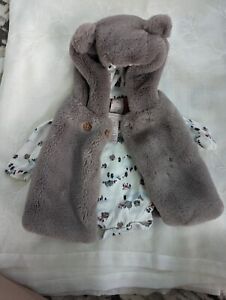Catherine Malandrino Mini Newborn Set 0-3M Faux Fur Vest Ears One Piece Winter