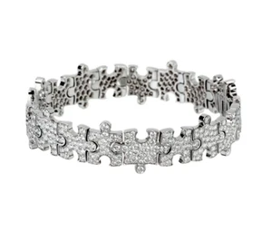 Stylish Fantastic 5.36CT Pave Set Simulated Sapphire Puzzle Link Set Bracelet - Picture 1 of 5