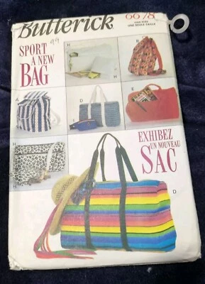 Butterick 6678 TOTE BAGS Sport Grocery Book Beach Backpack Sewing Pattern UNCUT - Image 1 of 4