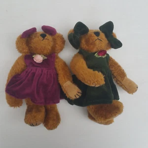 Bears By Settler Design x 2 Wearing Dresses and Head Bows 20 cm - Picture 1 of 9