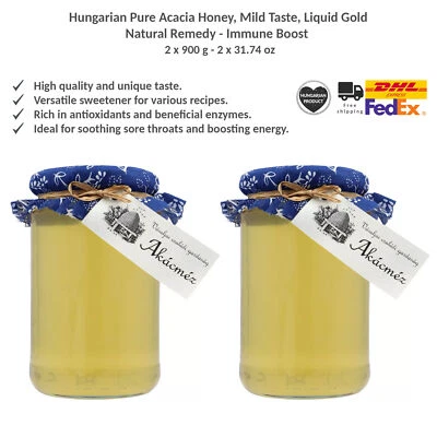 Miel de acacia pura artesanal húngara, sabor suave, oro líquido, mezbarlang 900 gx2 Foto 1 de 3