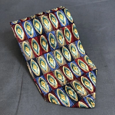 Corbata geométrica vintage vibrante multicolor águila ropa de hombre seda EE. UU. 57”x3,5” roja Foto 1 de 4