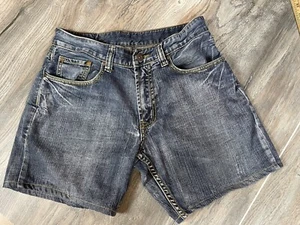 FLYPAPER UNISEX DISTRESSED BLUE JEAN SHORTS EMBROIDERED BACK POCKETS SIZE 30 W28 - Picture 1 of 6