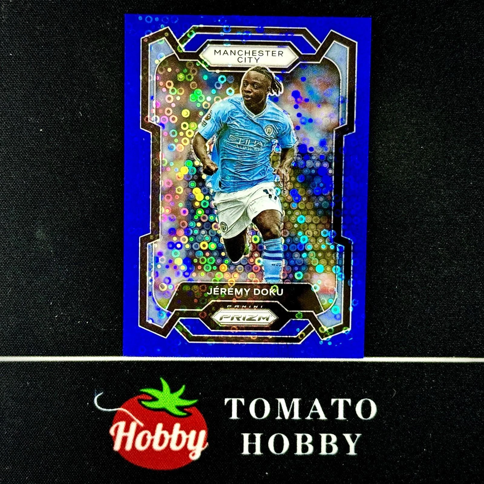 PANINI PRIZM PREMIER LEAGUE 2023-24 JEREMY DOKU /99 BLUE BREAKAWAY REFRACTOR MCI