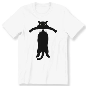 Funny Black Cat Being Lifted Up Men's Ladies T-shirt Cat Lovers Gift T-shirt - Picture 1 of 11