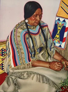 Vintage 1932 Winold Reis Print Not-Real-Bear-Woman-Glacier National Park - Picture 1 of 5