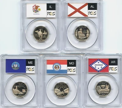 2003 S Silver State Quarter Set PCGS PR69 DEEP CAMEO (AR MD ME IL AL) PROOFS - Image 1 of 2