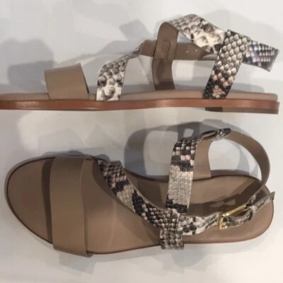 Sandalia Cole Haan para mujer talla 8 Findra con tiras piel de serpiente pitón cuero hebilla plana Foto 1 de 4