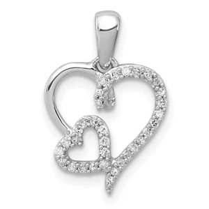 Sterling Silver Rhodium 0.12ct Diamond Double Heart Pendant For Women - Picture 1 of 3