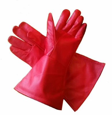 Red Leather Gauntlet Gloves for Renaissance Faires, Cosplay, and Theater - Image 1 of 4