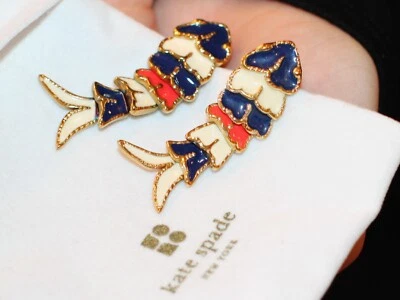 Pendientes Kate Spade Nueva York Vintage Articulado Pez Tachuelas Esmalte Rojo Marino Foto 1 de 4