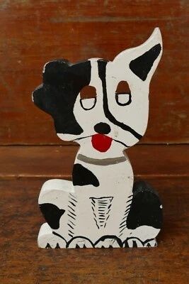 Vintage Antique Folk Art Dog Wood Doorstop Wedge - Handmade Painted - 9” Tall - Image 1 of 4