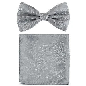 Nueva pajarita formal de poliéster preatada para hombre_hankie paisley plata gris boda  - Imagen 1 de 3