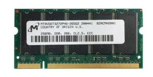 256MB DDR PC2100 CL2.5 DDR266MHZ 32X8 9CH 200PIN ECC SODIMM MT9VDDT3272PHG-265G2 - Picture 1 of 1