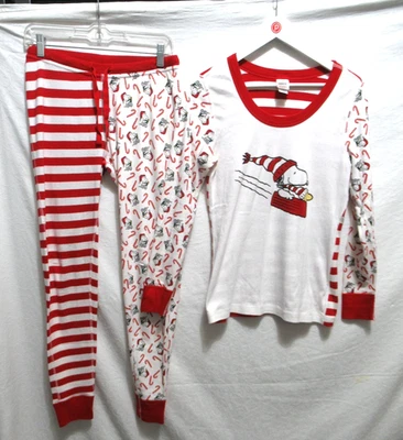 Peanuts By Hanna Andersson Small Red & White Holiday Long John Pajama Lounge Set - Image 1 of 4