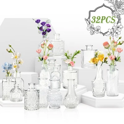 Vasenset Glasflaschen 32er mini Vasen Set Vase Blumenvase Glasvase für Deko Ori - Bild 1 von 4