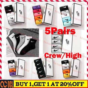 NIKE SOCKS 5 PAIRS PACK - CREW LENGTH LIGHTWEIGHT CUSHIONED SPORTS UK - Picture 1 of 10