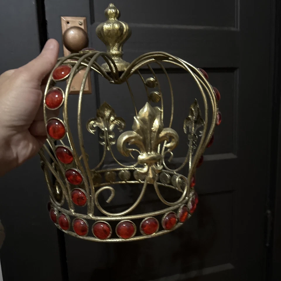 Grande coroa de ouro pesado com joias vermelhas rubi vintage exclusiva linda - Imagem 1 de 4