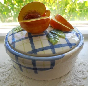 Bella Casa by Ganz 5" Covered Dish with Peach Relief Design on Lid - Picture 1 of 9