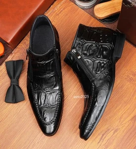 Men's Boots Leather High Top Business Dress Leather Pointed Toe Leather Boots - Picture 1 of 24