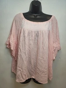 ANA Womens Sz XXL Top Blouse Peach Striped Boho Flowy Boat Neck Bell Sleeve - Picture 1 of 7