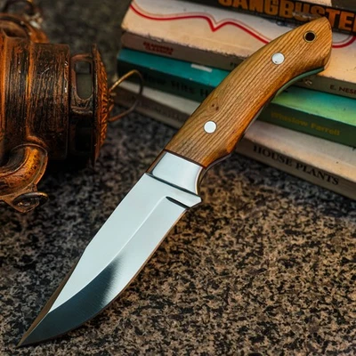 Cuchillo Damasco/Acero 8.8" Listo para Regalo Full Tang Hunt it Hunt + Funda de Cuero Foto 1 de 4