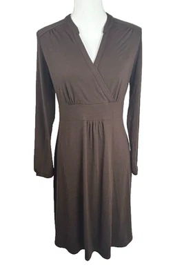 Eddie Bauer надежном платье коричневый длинным рукавом женщин Sz M мягкий эластичной шикарный повседневный - Изображение 1 из 4