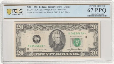 1985 $20 Federal Reserve Note Fr-2075-K* Dallas PCGS67 Superb Gem PPQ - Image 1 of 2