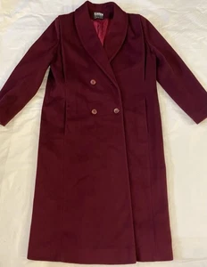 Abrigo Largo Karen Vintage 100% Lana Talla M Borgoña Usado Bolsillos EE. UU. Leer - Imagen 1 de 10