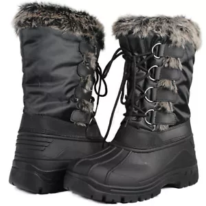 Women’s Faux Fur Lined Waterproof Snow Boots Warm Outdoor Mid Calf Winter Shoes - Picture 1 of 7