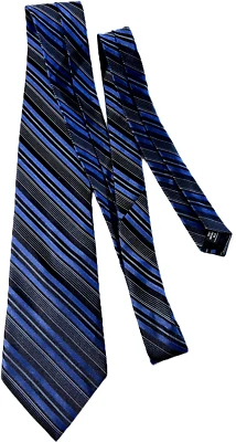 J. Ferrar Men's Tie Blue / Gray / Black Stripes Classic Cut 100% Silk 60" Long - Image 1 of 4