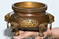 5.5'' Old Chinese Bronze Foo Fu Dog Lion Dragon Loong Animal  Incense Burner
