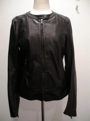 Vera Pelle Italia Mujer M L Moto Moto Motociclista Chaqueta Negra Bolsillos con Cremallera Foto 1 de 4