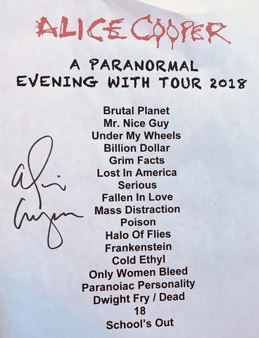 Alice Cooper Signed Setlis Alice Cooper Autographed Setlist w Photo Proof Cover