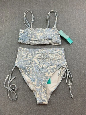 H&M Bikini Tankini 2 Pc Swimsuit Women Sz 4 Top 6 Bottom Blue White Floral Cute - Image 1 of 4