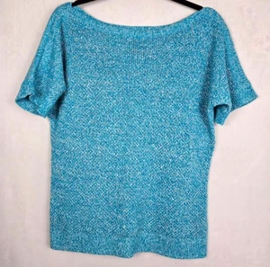 Lauren Ralph Lauren Linen Blend Sweater L Teal Blue Short Sleeve Knit Boat Neck - Imagen 1 de 5