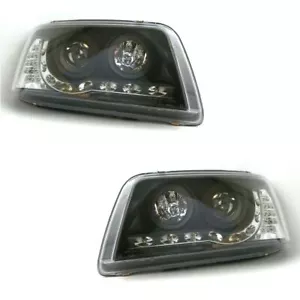 VW Transporter T5 Van 2003-2010 LED Indicators DRL R8 Projector Headlights Black - Picture 1 of 12