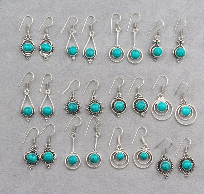 Lote de pendientes de gancho hechos a mano con piedras preciosas turquesa 925 chapadas en plata de ley Foto 1 de 3