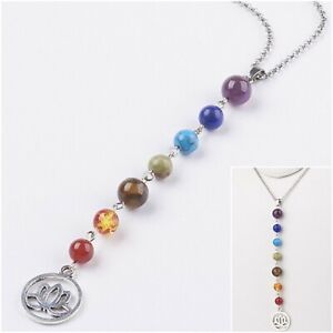 7 Chakra Gemstone Necklace Pendant Lotus Healing Crystal Meditation Jewellery UK